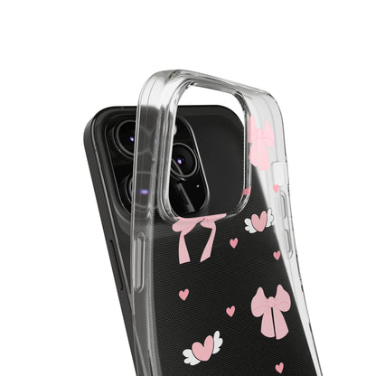 Cute Pink Bow Soft Phone Case | Stylish Heart & Wing Design