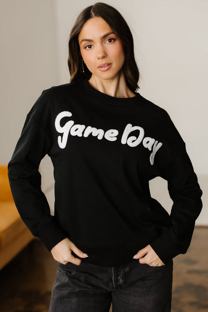 Chenille Game Day Graphic Sweatshirt - Black Dear-Lover Dropshipping
