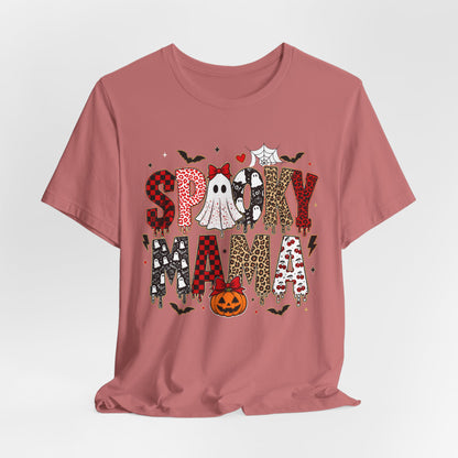 Spooky Mama Halloween Tee Leopard Checkered Design