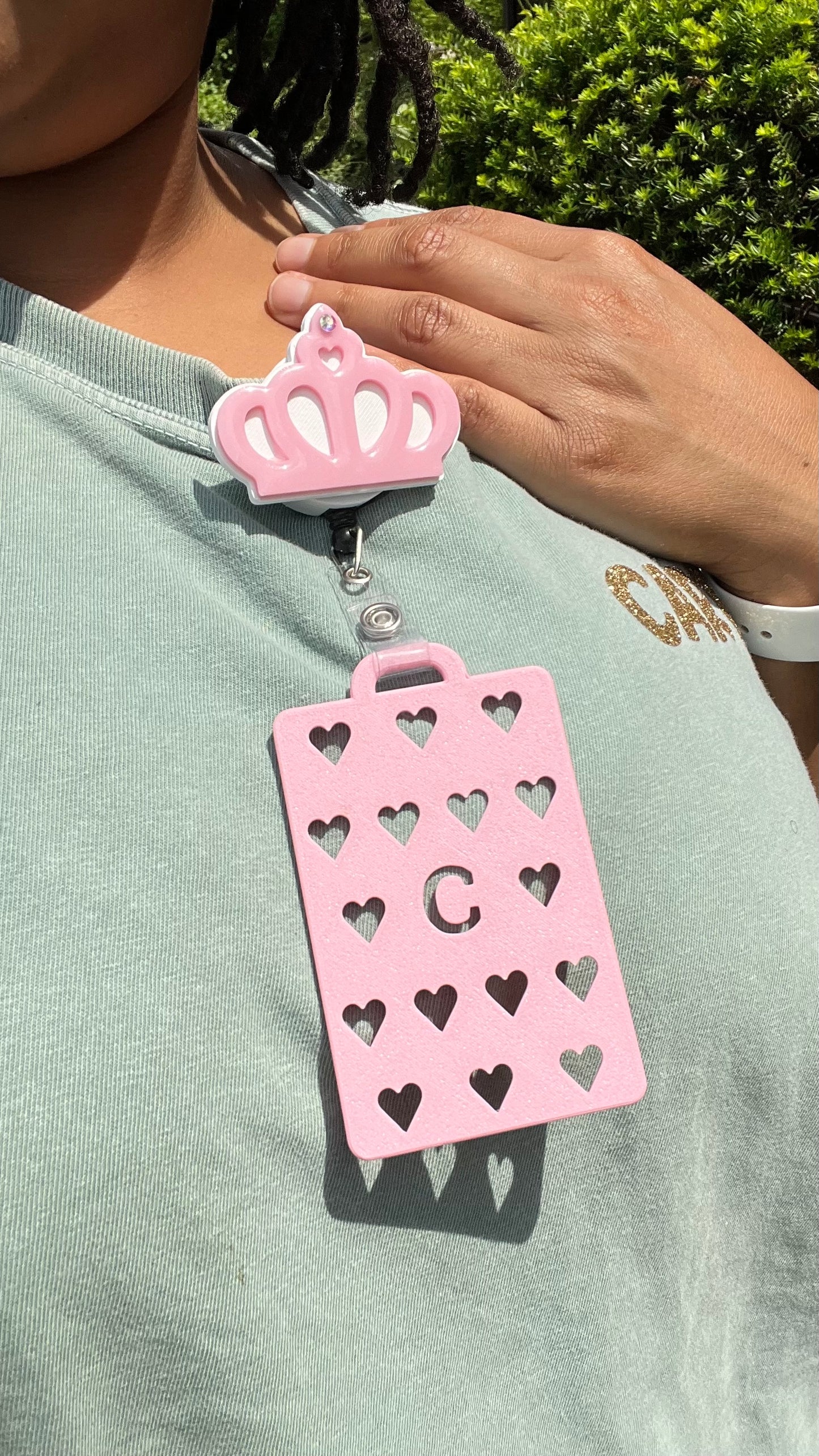 Princess Crown Badge Reel Cover | Gold & Pink | Rhinestone Accent | Cute Nurse Badge Topper | Daisie Exclusive | Fits Most Standard Reels