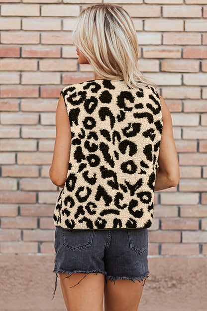 Leopard Print Sherpa Vest Coat Daisie Boutique