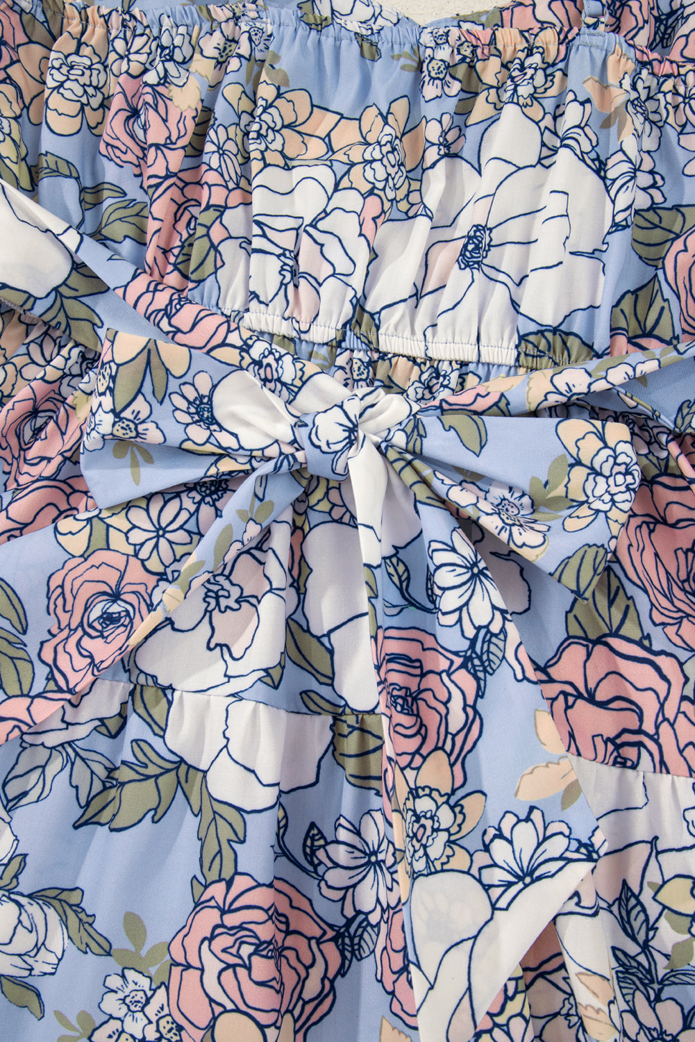 Blue Floral Tiered Patchwork Spaghetti Strap Vacation Dress Daisie Boutique