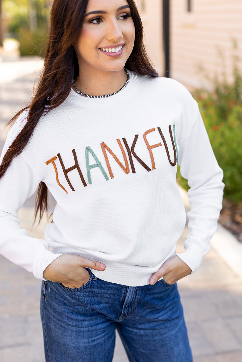 Thankful Embroidered Sweater in Ivory Daisie Boutique