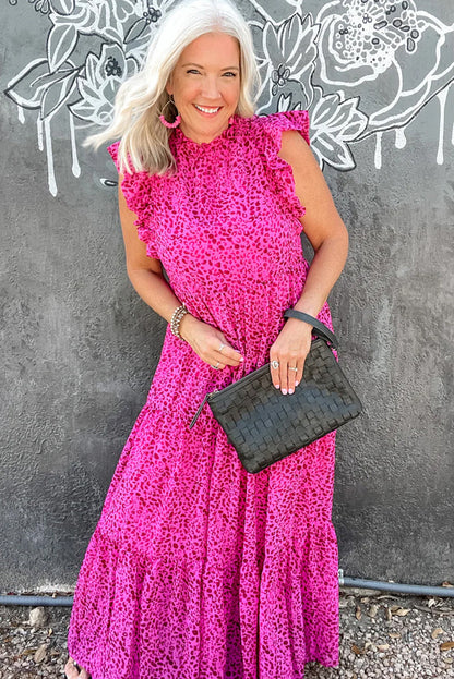 Leopard Print Ruffled Tiered Maxi Dress - Rose Red Daisie Boutique