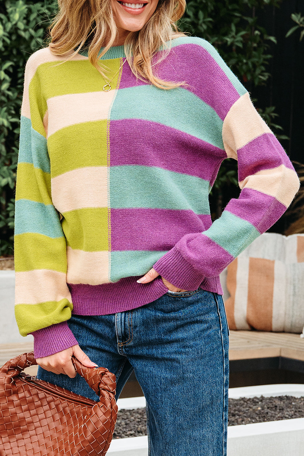 Stripe Drop Shoulder Ribbed Edge Casual Sweater Dear-Lover Dropshipping