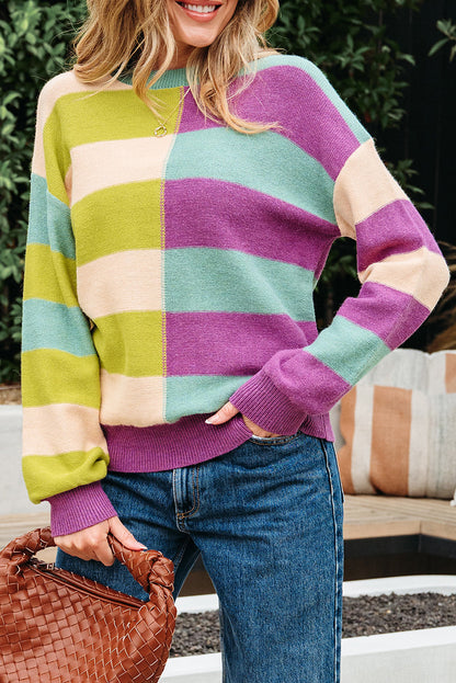 Stripe Drop Shoulder Ribbed Edge Casual Sweater Dear-Lover Dropshipping