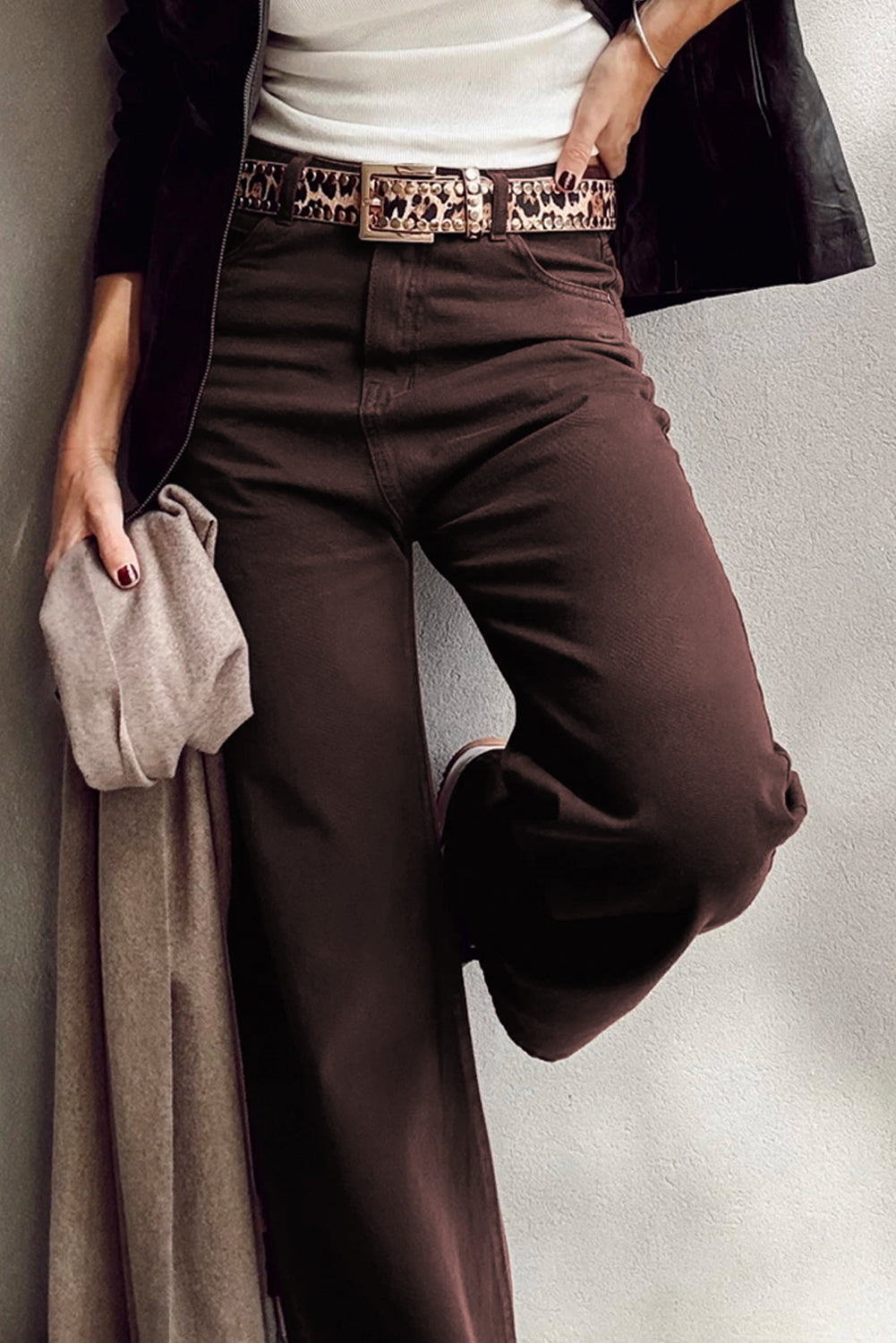Loose Straight High Waist Solid Color Jeans - Coffee Daisie Boutique