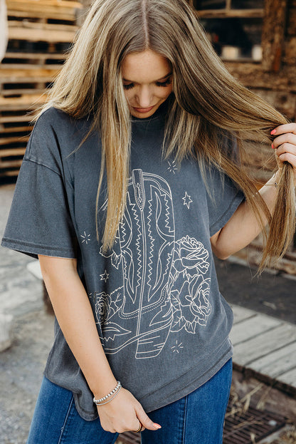 High-Rise Western Cowboy Boots Graphic Tee Daisie Boutique