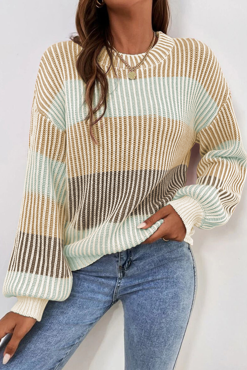 Colorblock Textured Knit Bubble Sleeve Sweater Daisie Boutique