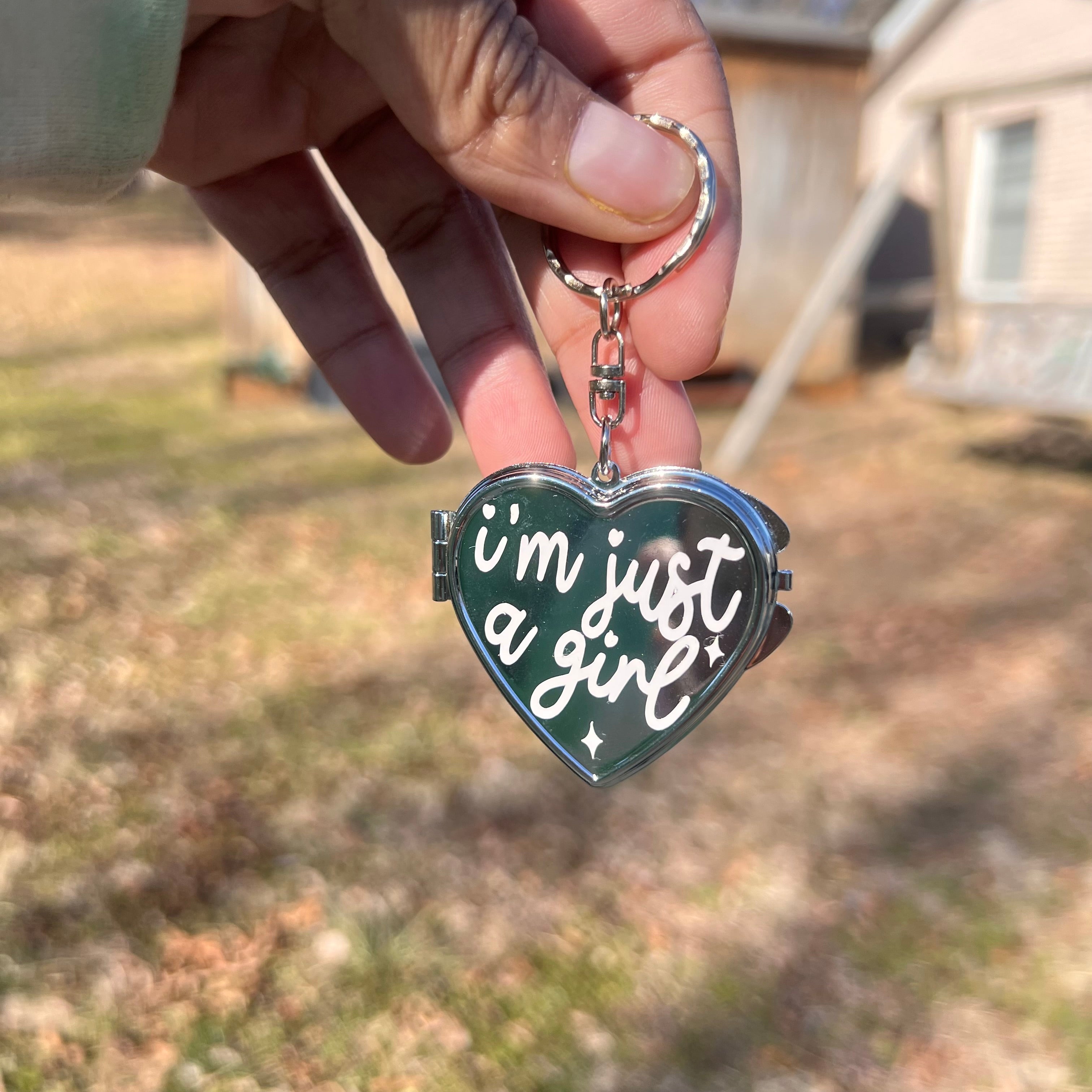 I'm Just A Girl - Heart Compact Mirror Keychain