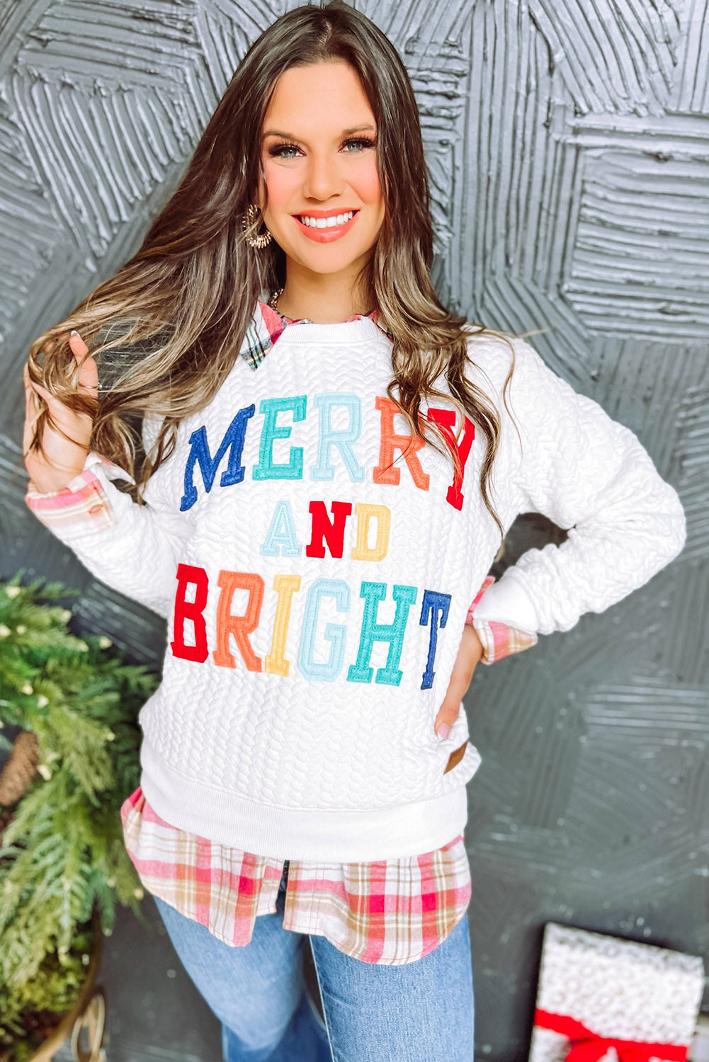 Merry And Bright Cable Knit Sweatshirt Daisie Boutique