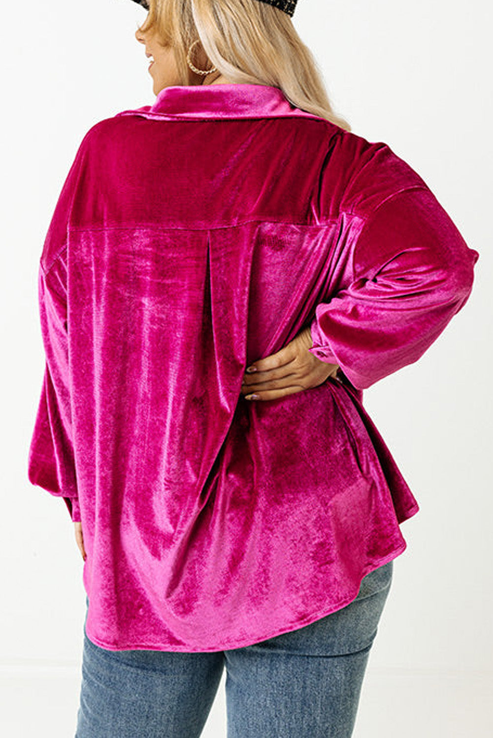 Plus Size Velvet Chest Pocket Drop Shoulder Shirt Daisie Boutique