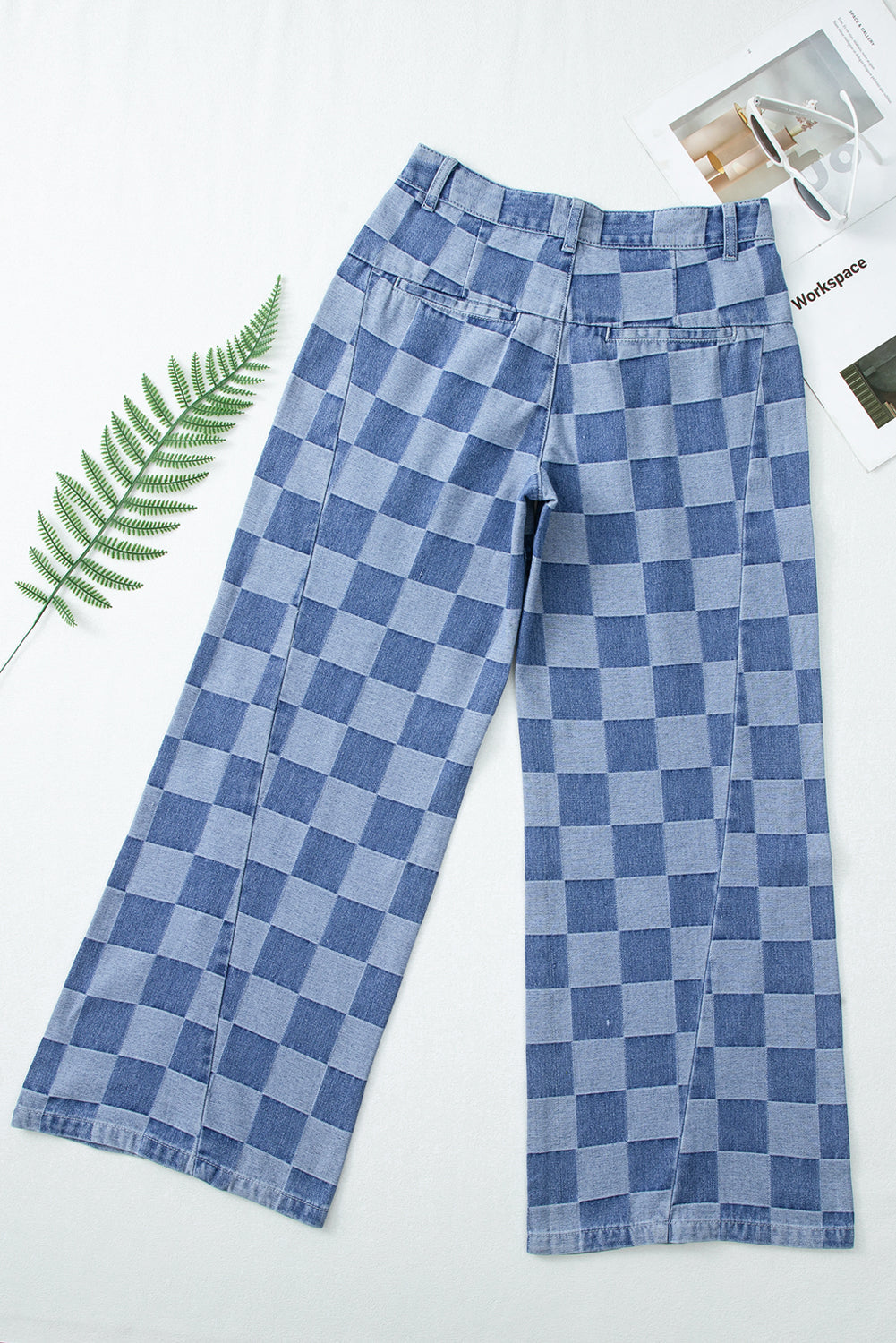 Checkered Denim Wide Leg Jeans Daisie Boutique