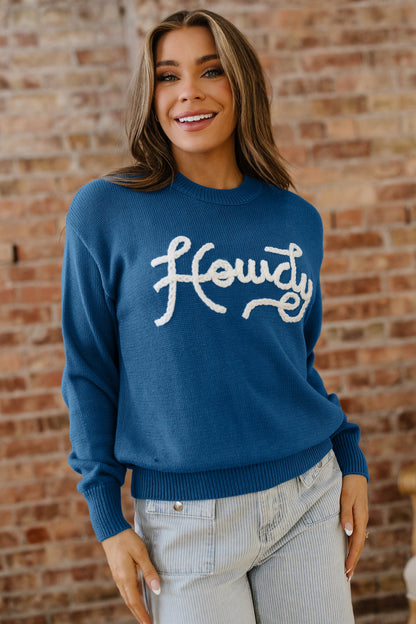 Howdy Embroidered Sweater - Dusk Blue Dear-Lover Dropshipping