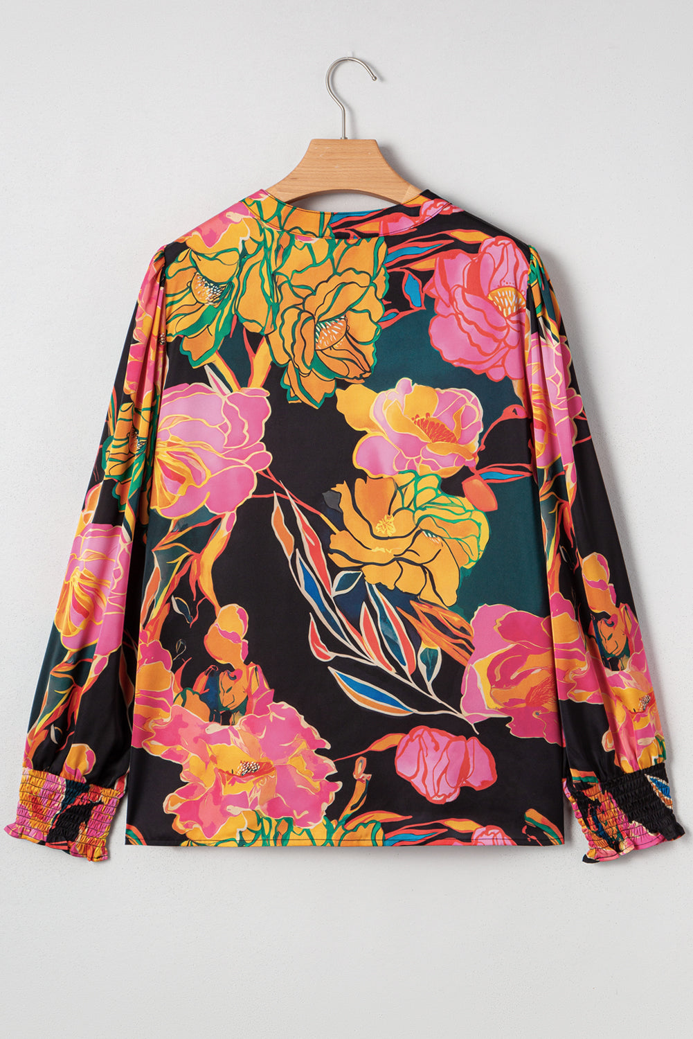 Floral Print Smocked Cuffs Puff Sleeve V Neck Blouse Dear-Lover Dropshipping
