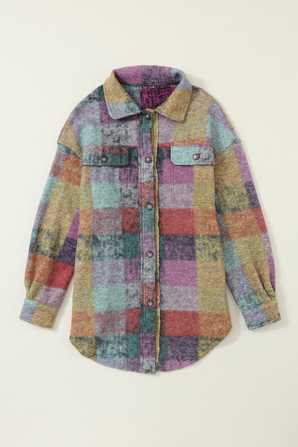 Multicolor Brushed Plaid Pocketed Oversize Shacket Daisie Boutique