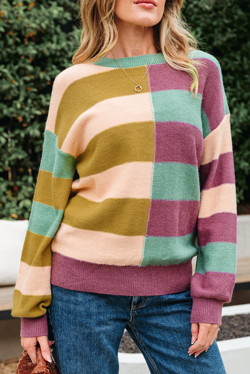 Stripe Drop Shoulder Ribbed Edge Casual Sweater Dear-Lover Dropshipping