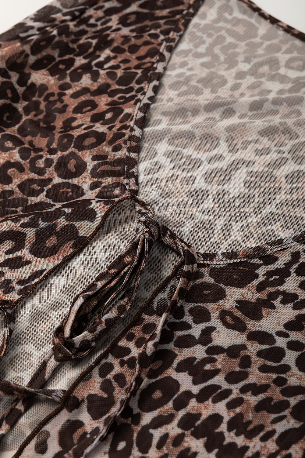 Leopard Sheer Mesh Long Sleeve V Neck Lace-up Blouse Daisie Boutique
