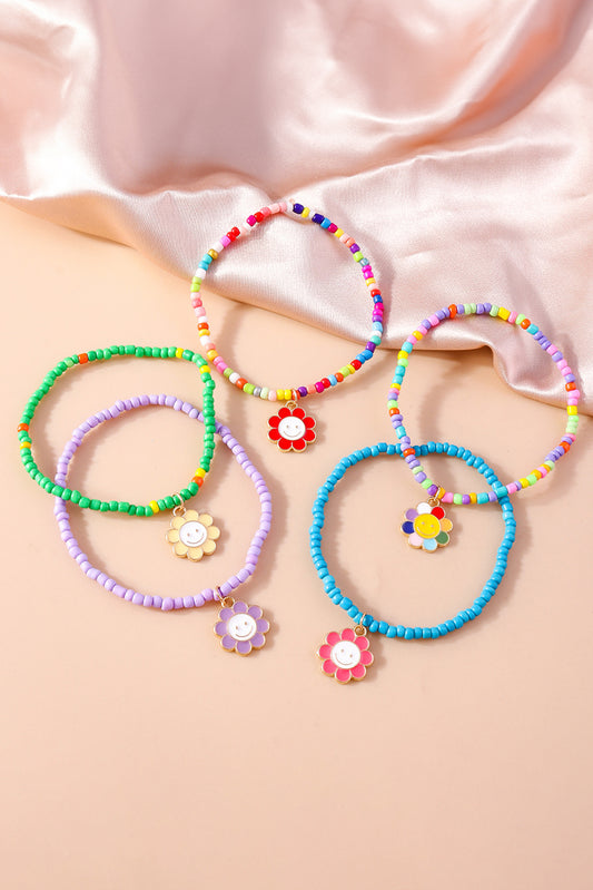 Light Blue 5pcs Smiley Flower Pendant Beaded Bracelet Set Daisie Boutique