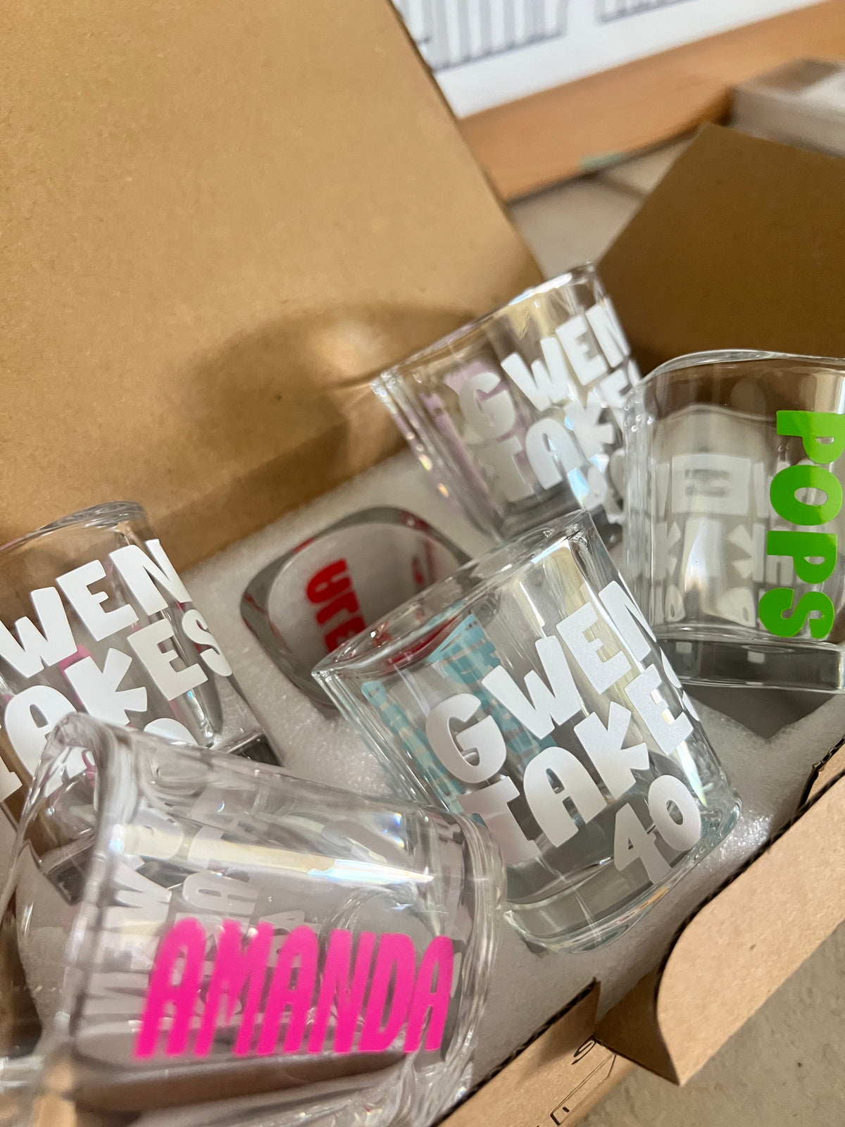Custom Shot Glass Set — Personalized Photo or Text | UV Print & Vinyl | Set of 6