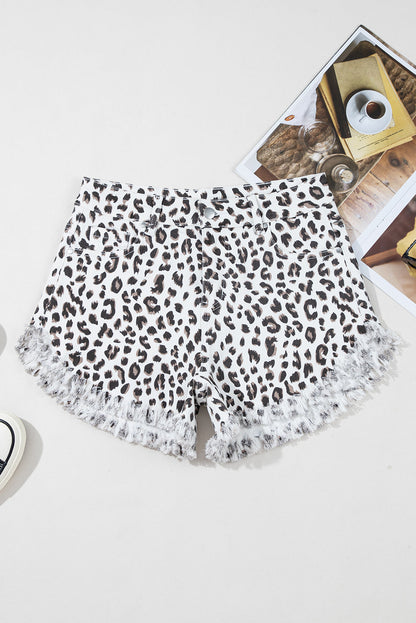 Leopard Frayed Hem Denim Shorts Daisie Boutique