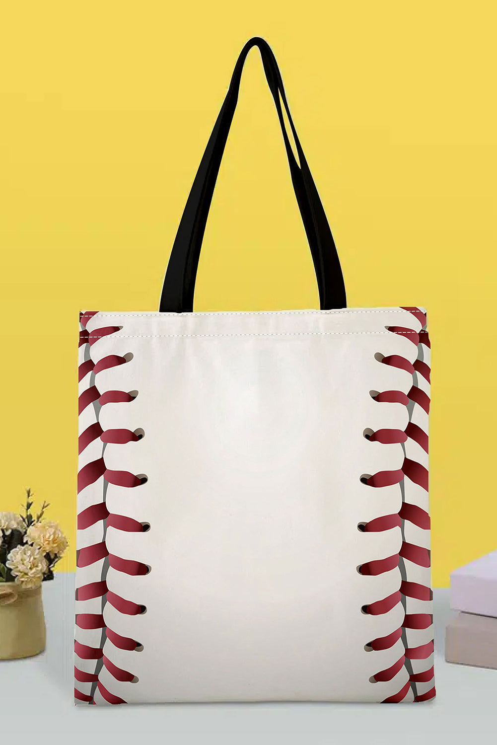 White Baseball Print Canvas Tote Bag Daisie Boutique