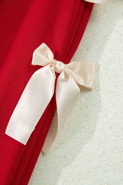 Bow Sweatshirt and Short Set - Red Dear-Lover Dropshipping