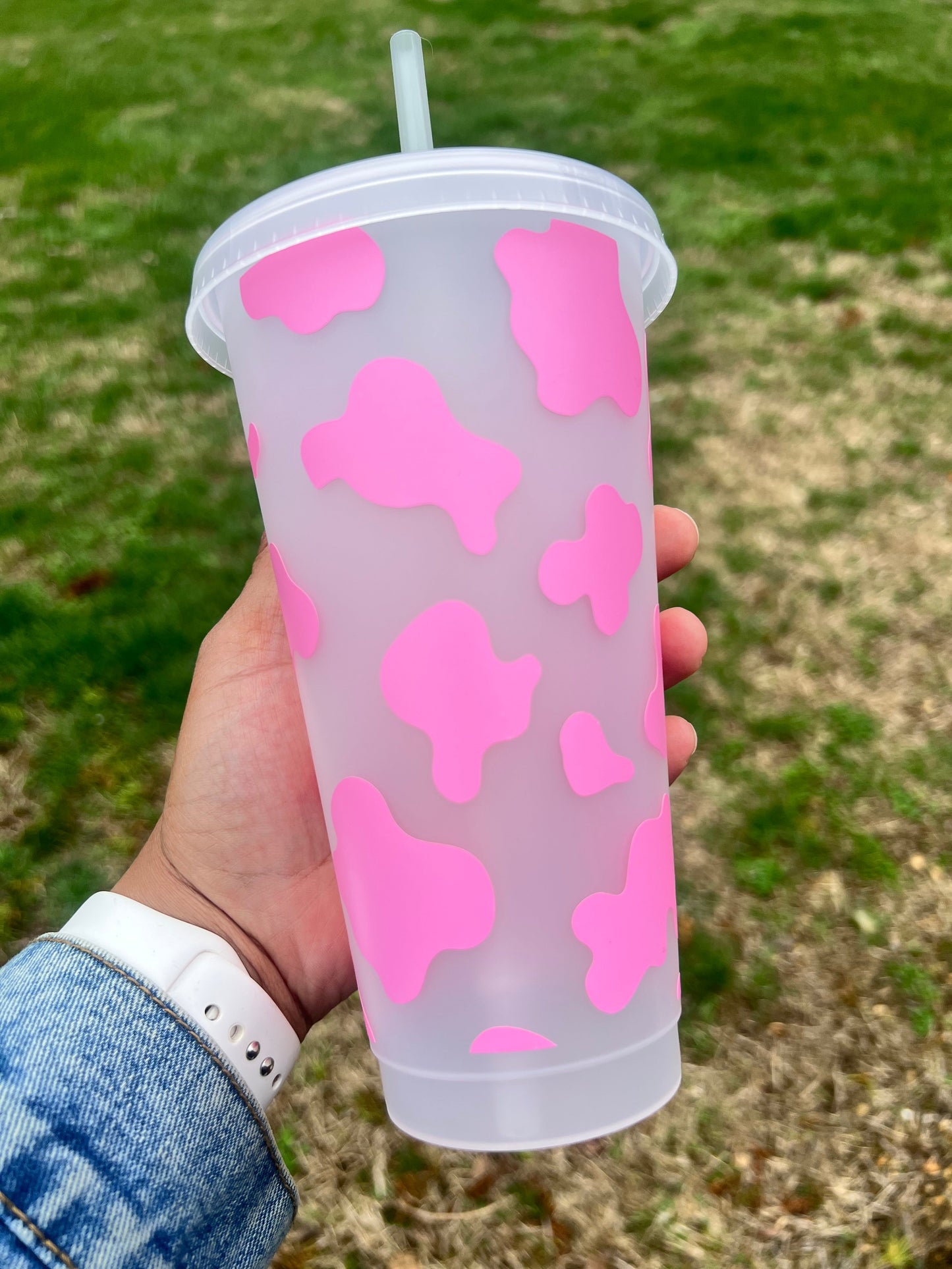 Daisie Boutique Cow Print Cold Cup Bundle | 24oz Animal Print Cup with Straw & Heart Shaped Straw Topper | Aesthetic Drinkware Gift Set BUNDLE