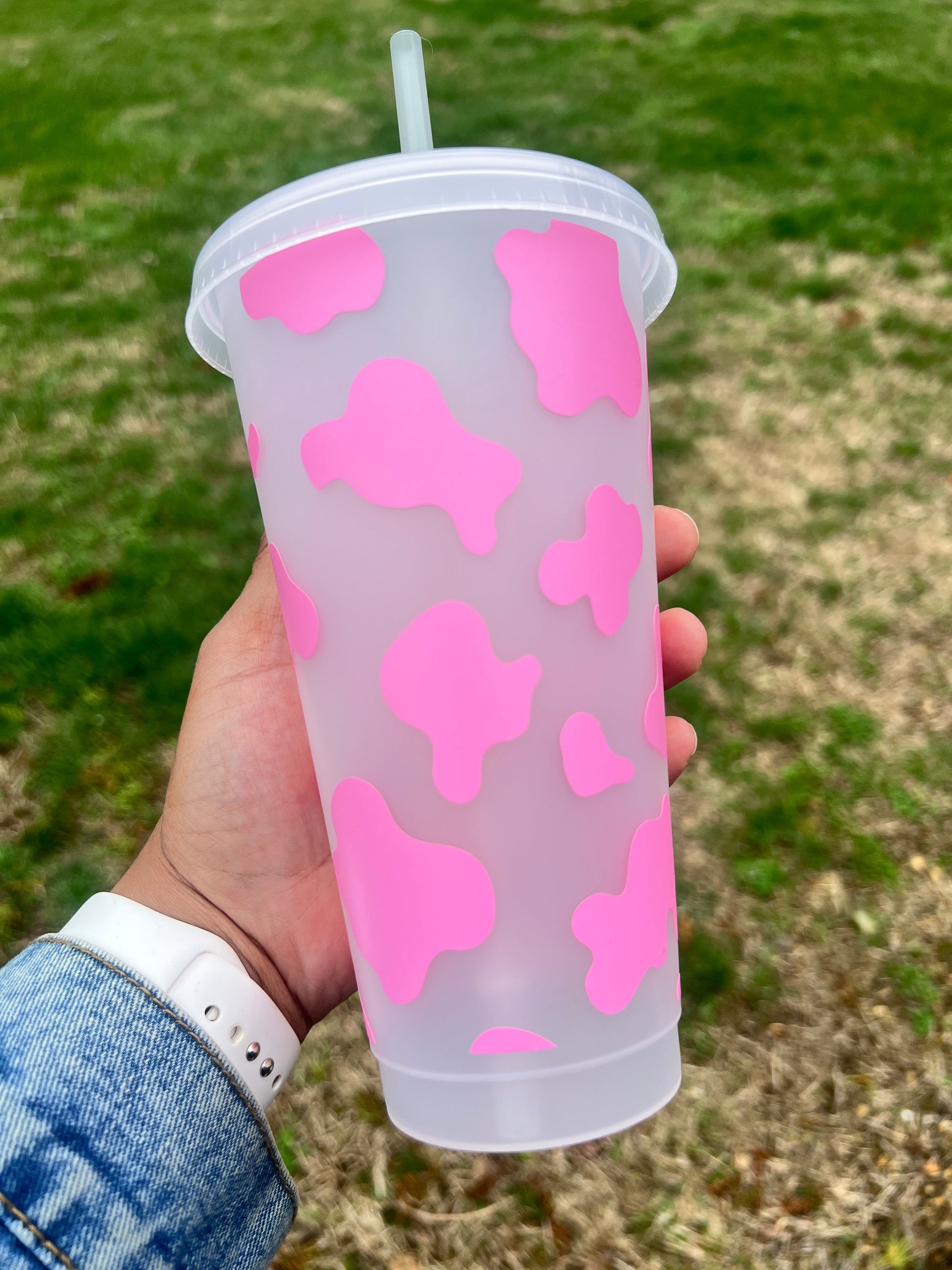 Daisie Boutique Cow Print Cold Cup Bundle | 24oz Animal Print Cup with Straw & Heart Shaped Straw Topper | Aesthetic Drinkware Gift Set BUNDLE