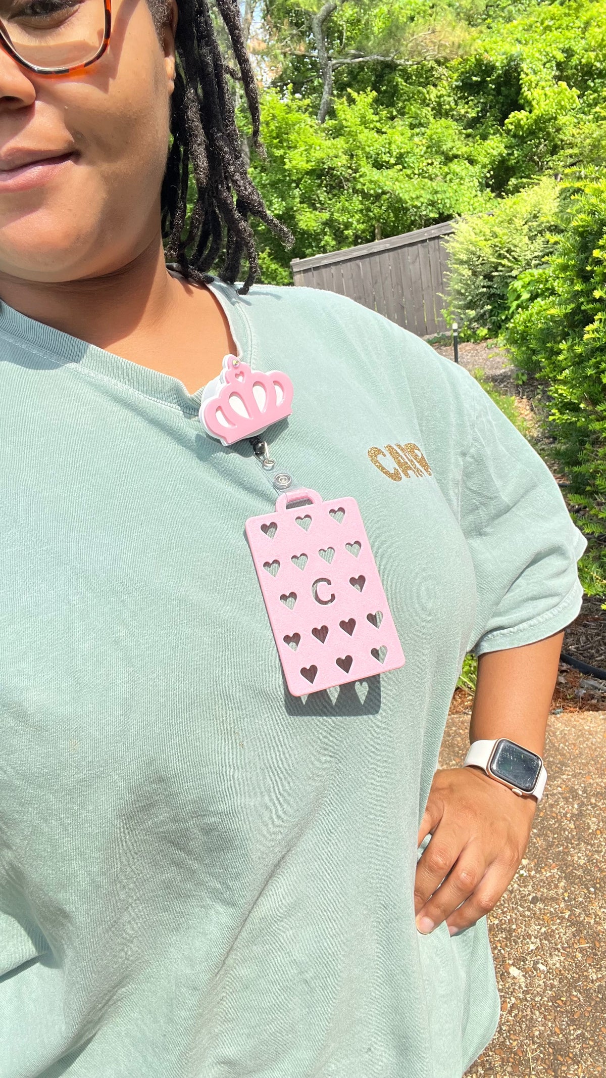 Princess Crown Badge Reel Cover | Gold & Pink | Rhinestone Accent | Cute Nurse Badge Topper | Daisie Exclusive | Fits Most Standard Reels