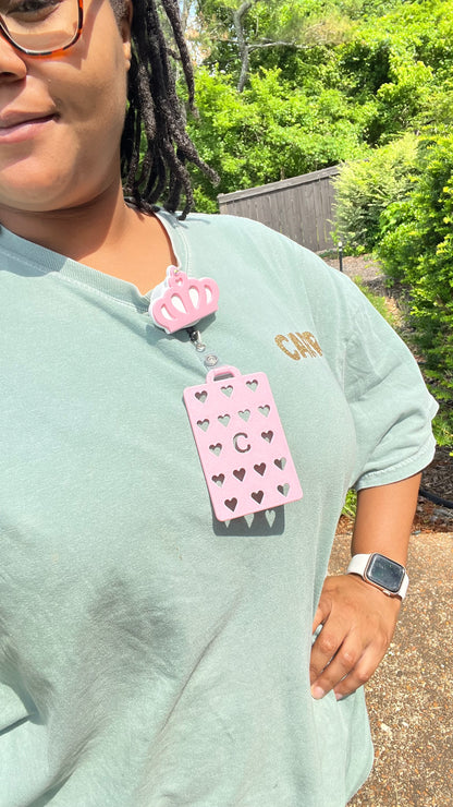 Princess Crown Badge Reel Cover | Gold & Pink | Rhinestone Accent | Cute Nurse Badge Topper | Daisie Exclusive | Fits Most Standard Reels