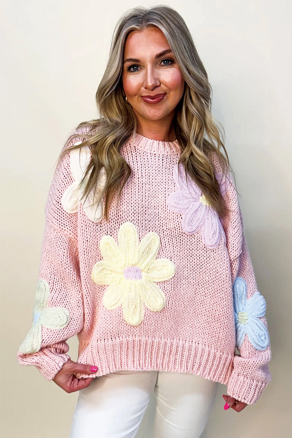 Pink Petal Embroidered Floral Sweater Daisie Boutique