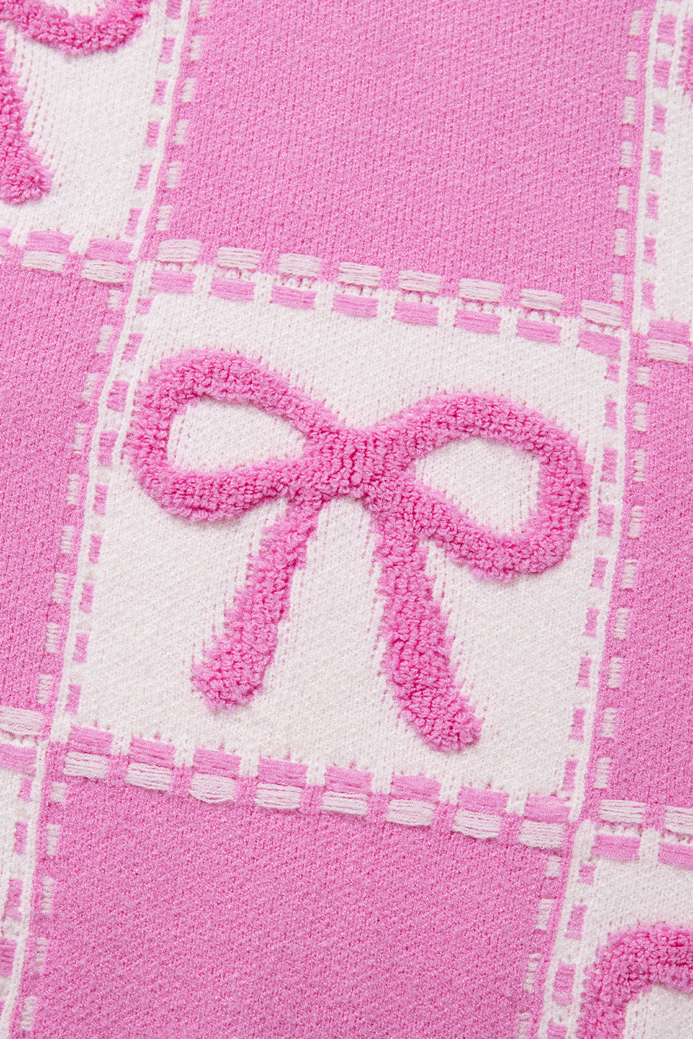 Pink Bow Knot Two Tone Checkered Crew Neck Sweater Daisie Boutique