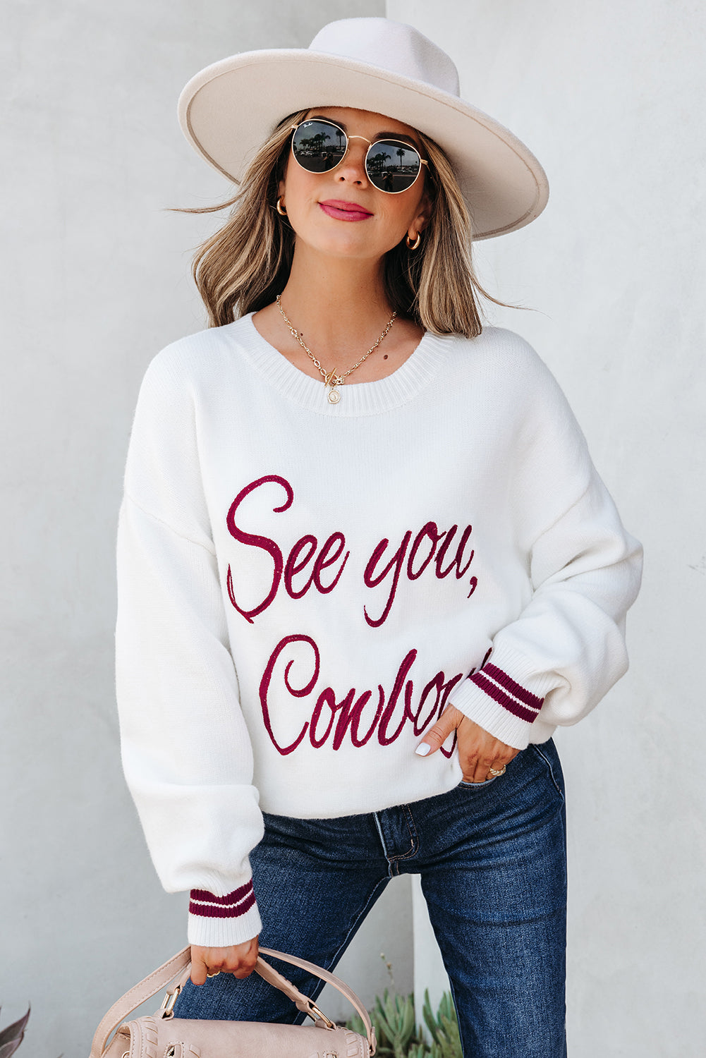 See You Cowboy Embroidered Graphic Sweater Dear-Lover Dropshipping
