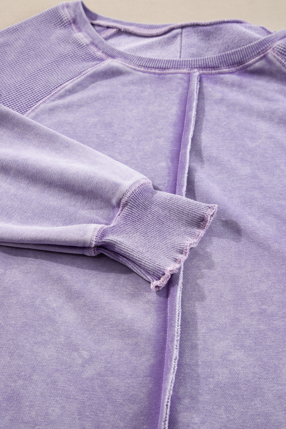 Orchid Petal Solid Waffle Knit Patchwork Raglan Sleeve Sweatshirt Daisie Boutique