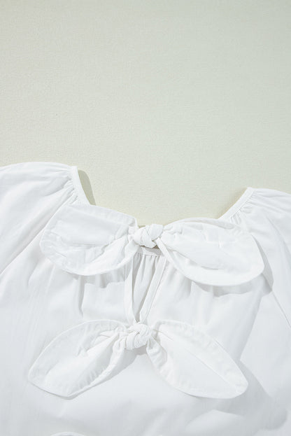 Bow Knot Cutout Back 3/4 Sleeve Blouse - White Daisie Boutique
