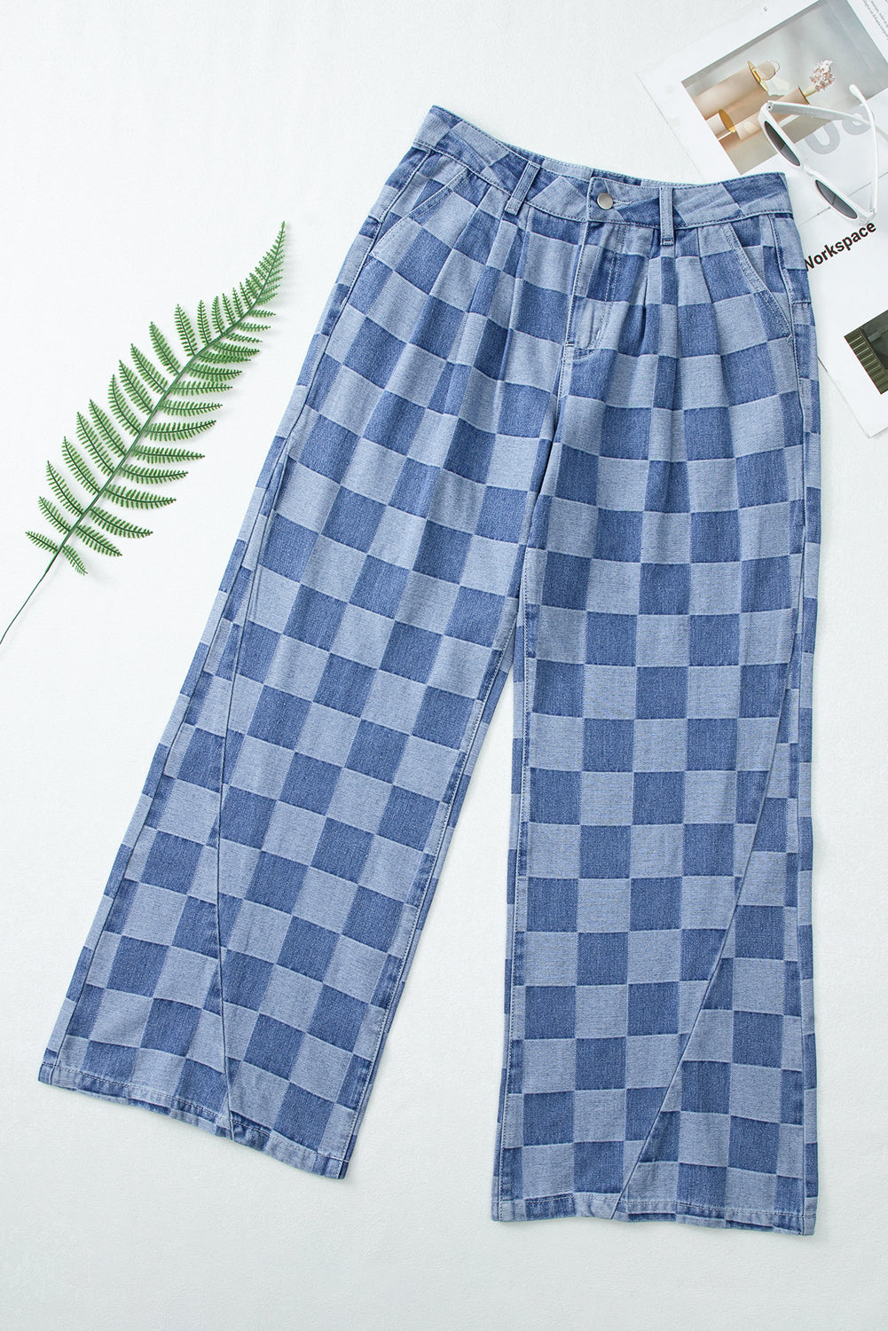 Checkered Denim Wide Leg Jeans Daisie Boutique