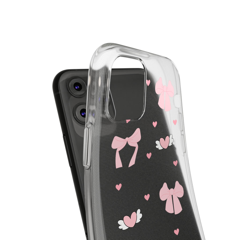 Cute Pink Bow Soft Phone Case | Stylish Heart & Wing Design