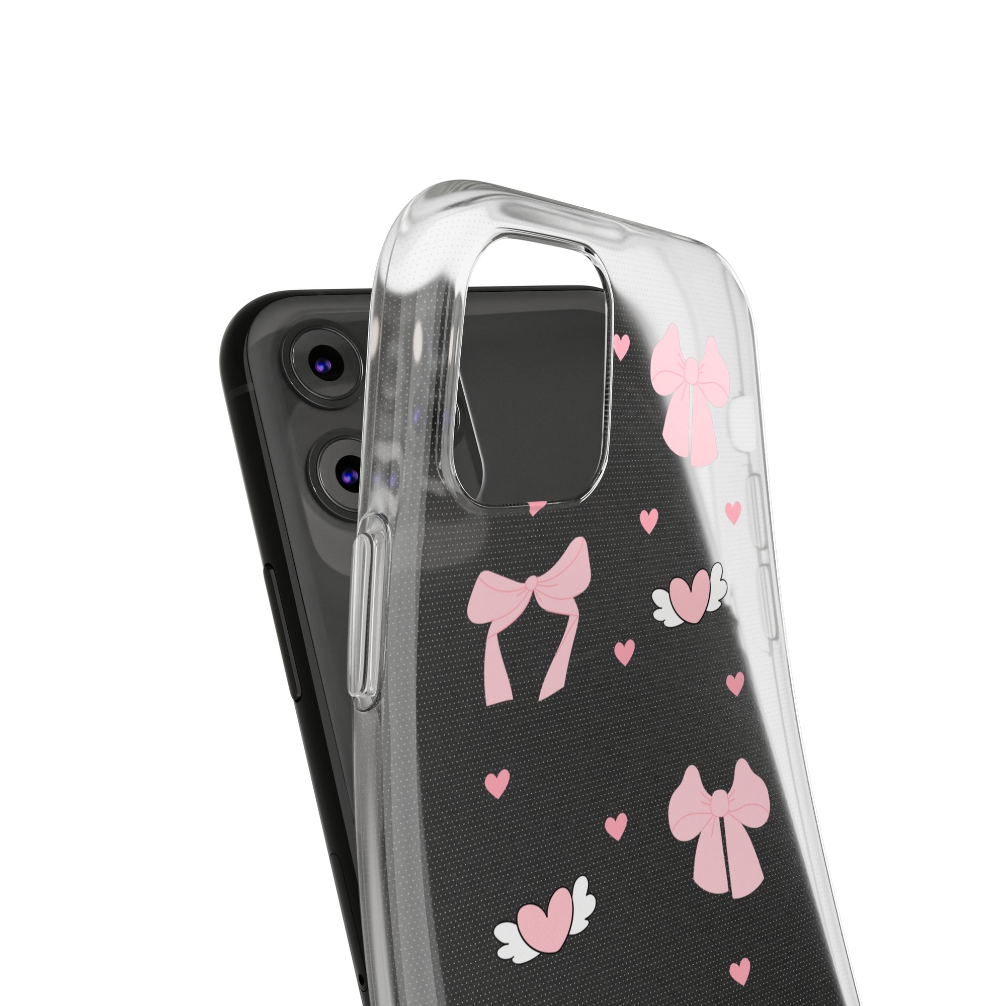 Cute Pink Bow Soft Phone Case | Stylish Heart & Wing Design