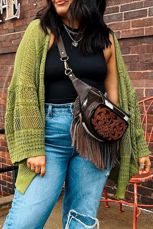 Oversize Crochet Knit Cardigan - Spinach Green Dear-Lover Dropshipping