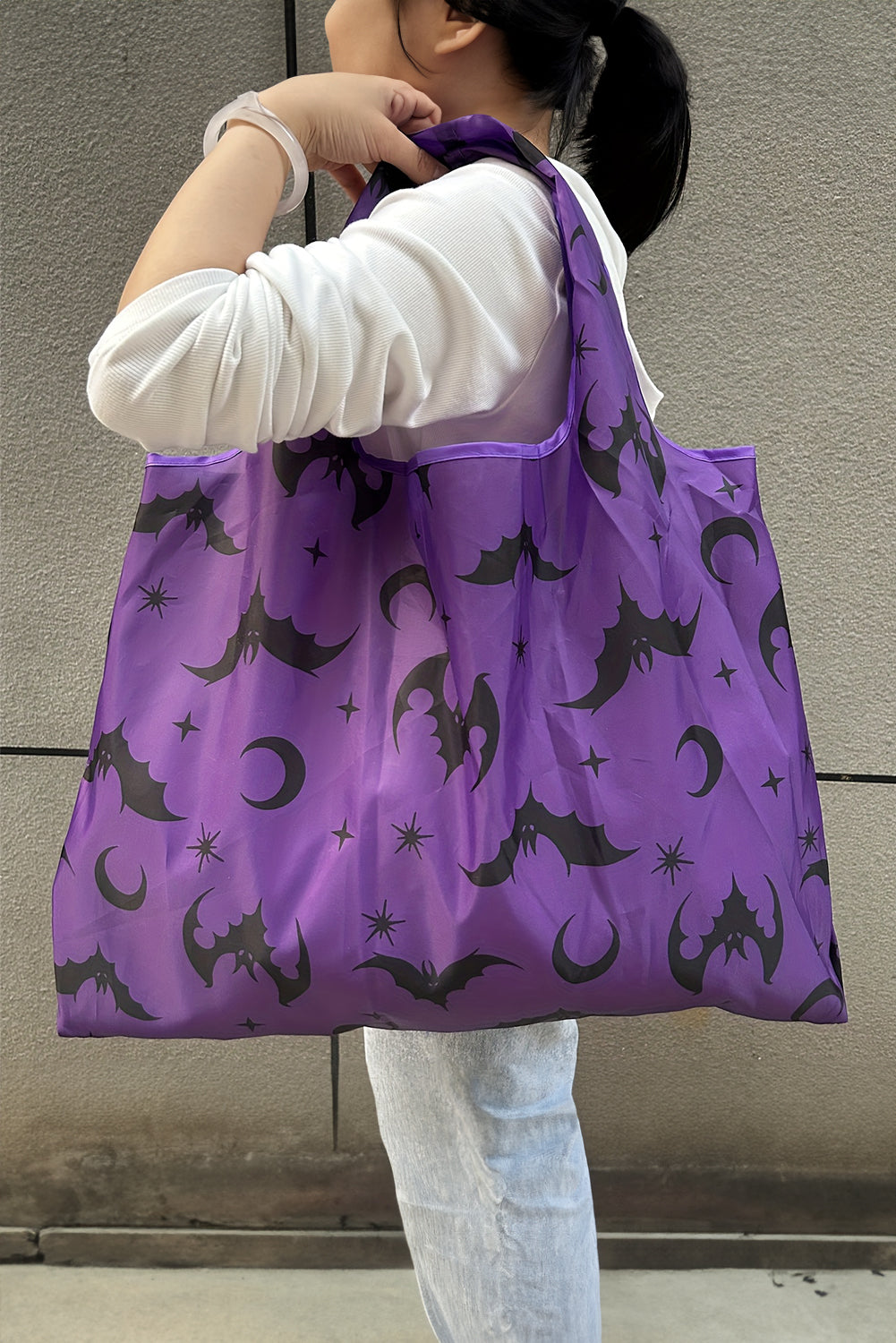 Gothic Bats Large Tote Bag - Purple