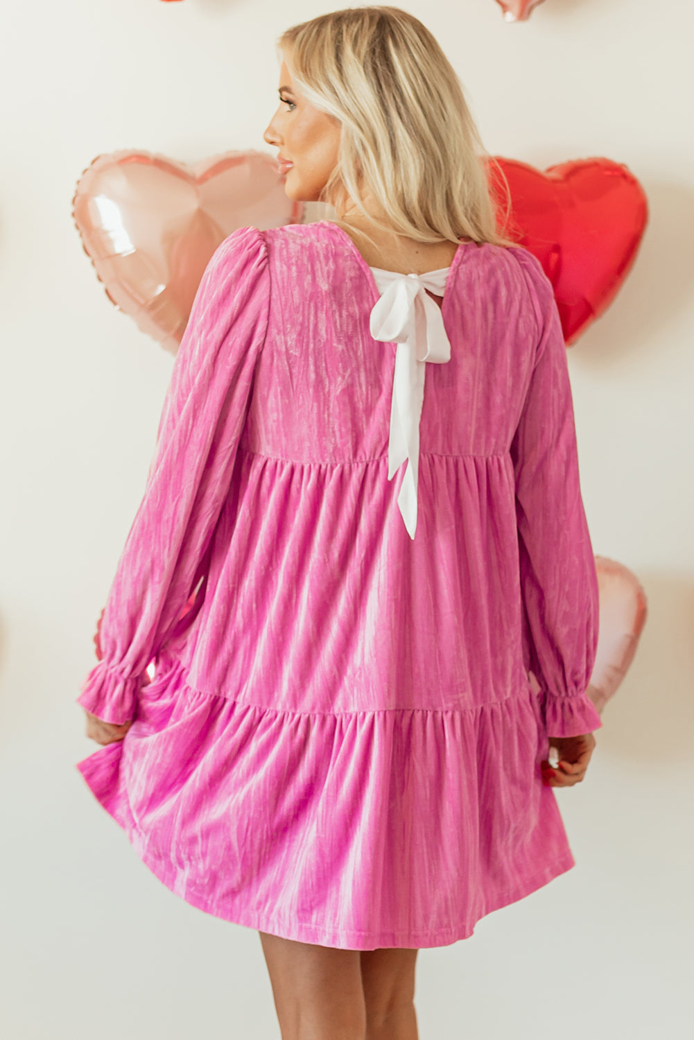 Flounce Sleeve Ruffled Velvet Mini Dress - Bubblegum Pink Daisie Boutique