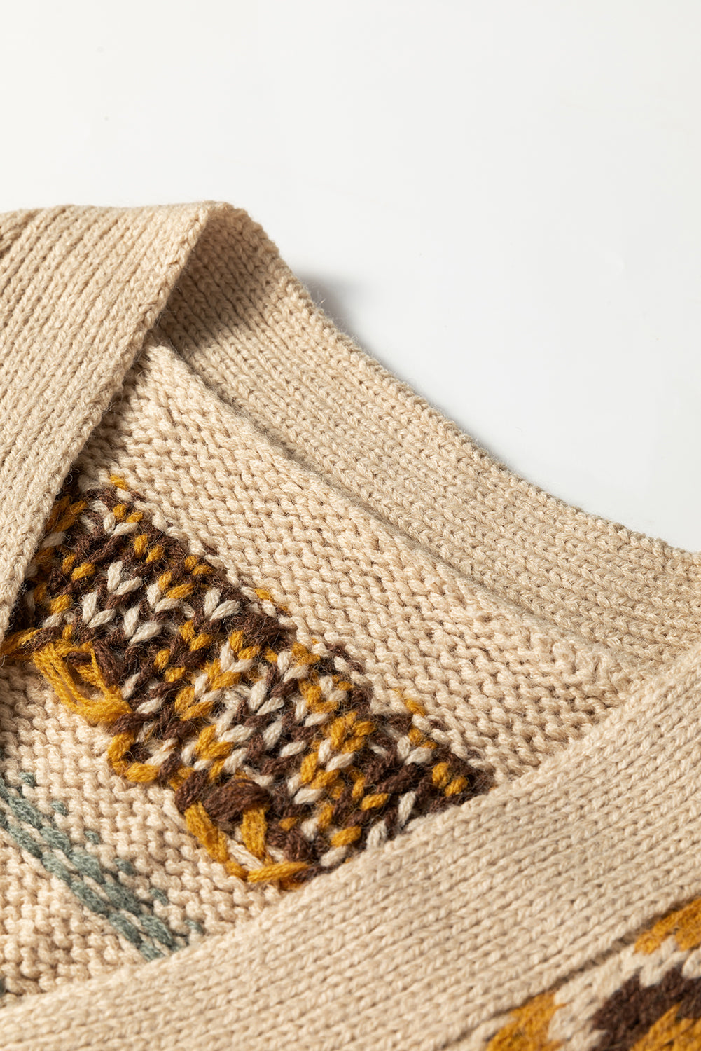Khaki Patterned Knit Button V Neck Cardigan Sweater Dear-Lover Dropshipping