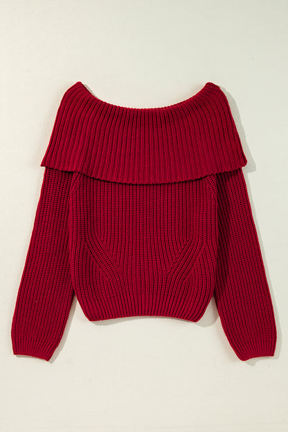 Off-the-shoulder Knit Sweater - Ruby Red