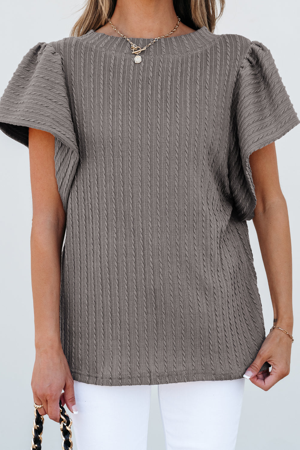 Flutter Sleeve Top - Sleet Gray Daisie Boutique