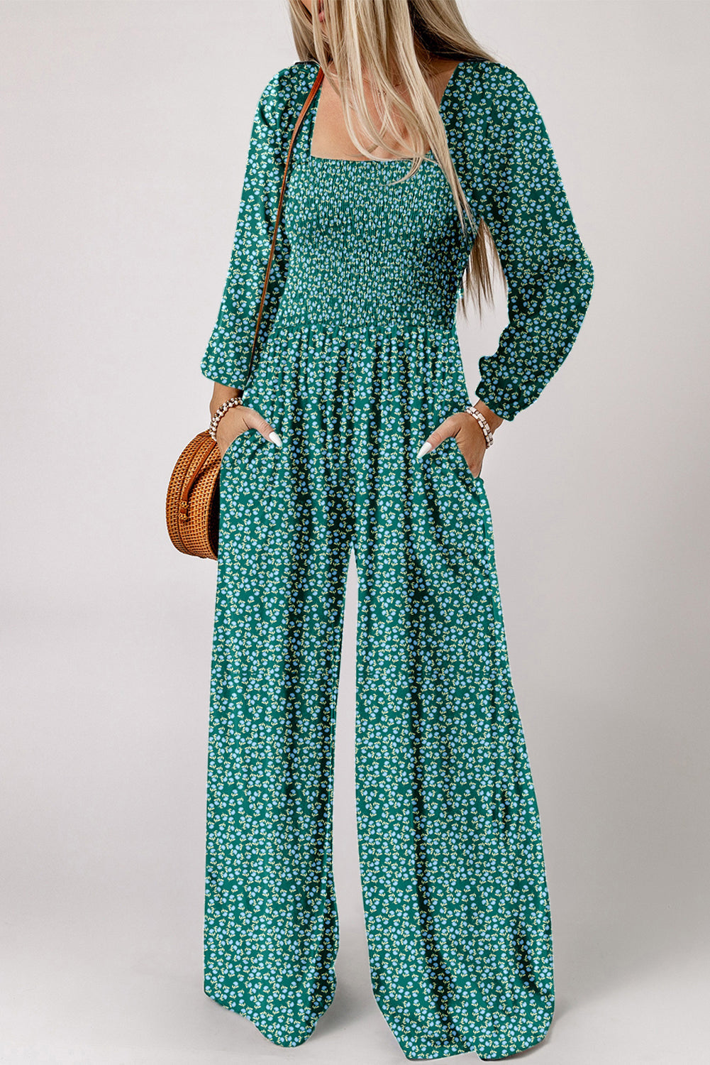 Floral Print Square Neck Wide Leg Jumpsuit Daisie Boutique