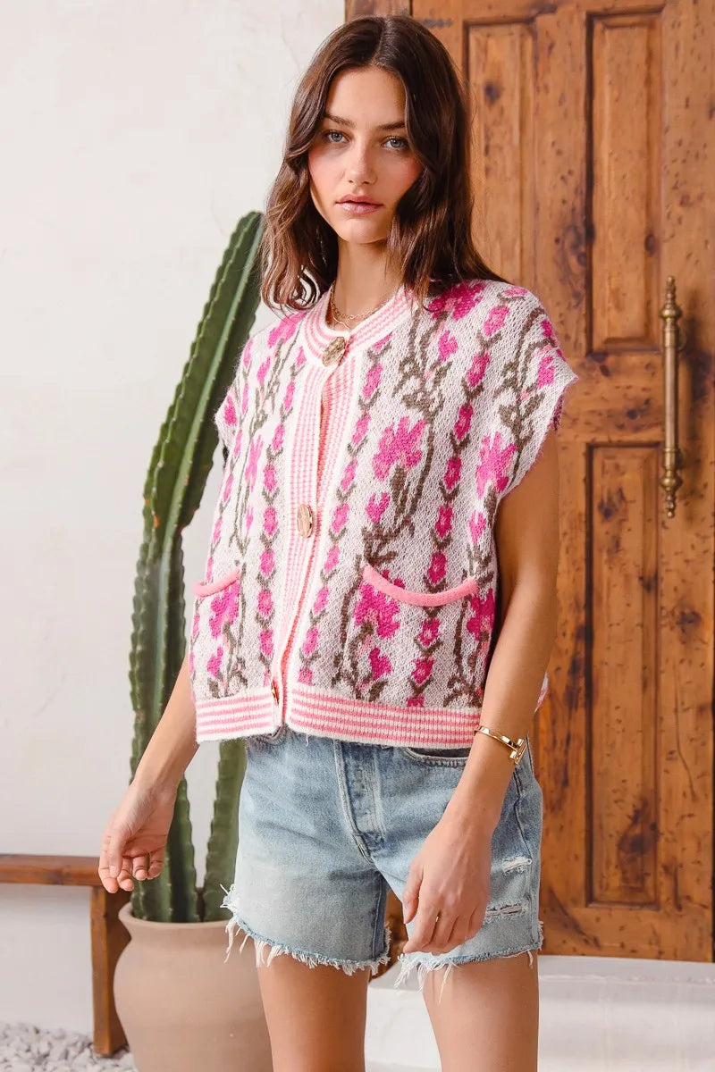 SO ME Button Front Floral and Stripe Knitted Sweater Vest My Pampered Life Seattle