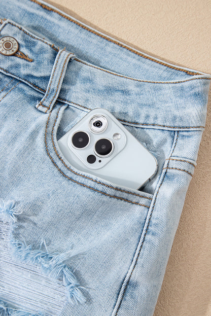Blue High Rise Distressed Raw Hem Denim Shorts Dear-Lover Dropshipping