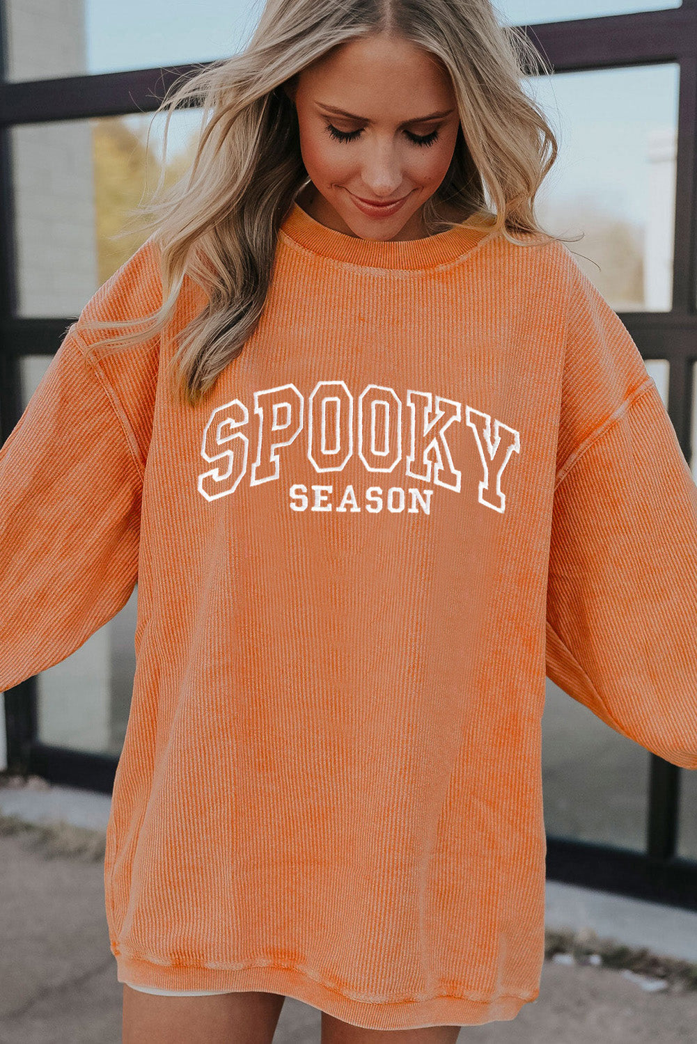 SPOOKY SEASON Embroidered Graphic Ribbed Sweatshirt Dear-Lover Dropshipping