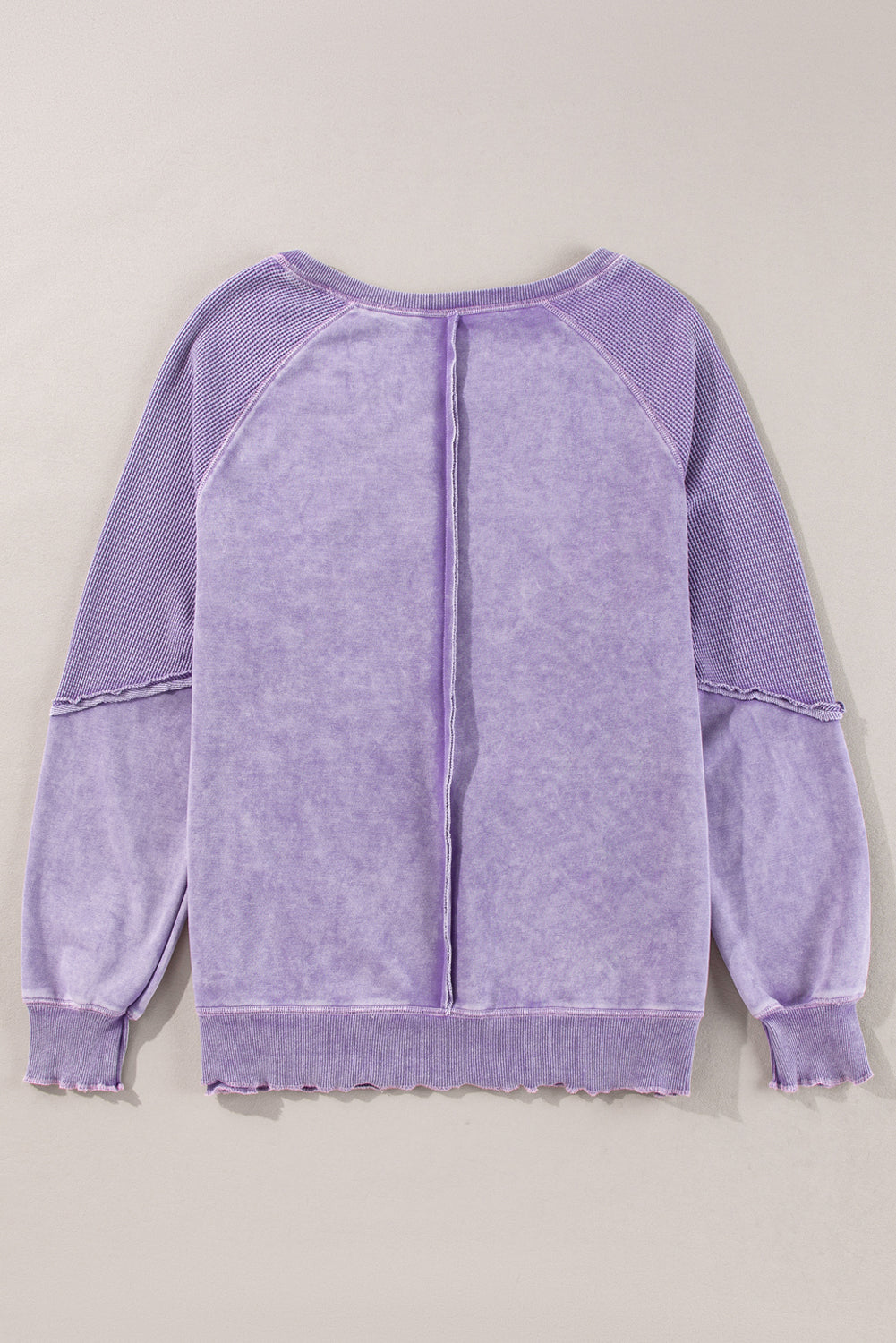 Orchid Petal Solid Waffle Knit Patchwork Raglan Sleeve Sweatshirt Daisie Boutique